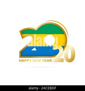 Year 2020 with Gabon Flag pattern. Happy New Year Design. Vector Illustration. Stock Vector