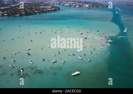 Aerial view of boats in sea in Miami, Florida, USA Stock Photo