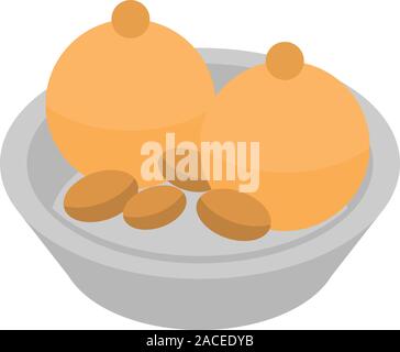 Almond ice cream balls icon, isometric style Stock Vector