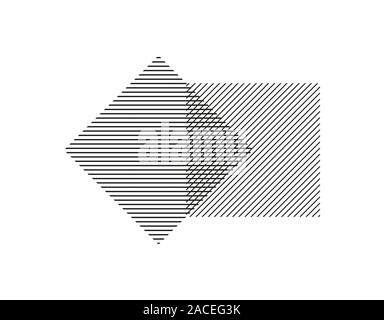 Two squares of parallel lines intersect each other. Geometric shape for business design, decoration and decoration isolated on white background. Stock Vector