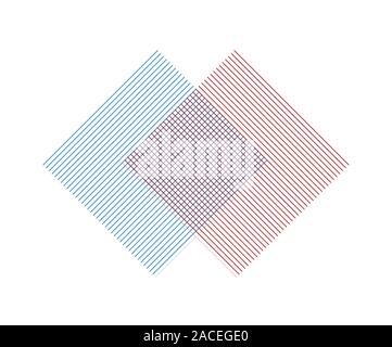 Two squares of parallel lines intersect each other. Geometric shape for business design, decoration and decoration isolated on white background. Stock Vector