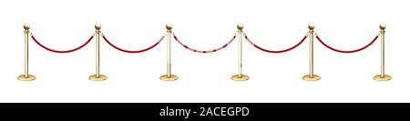 Realistic vector golden rope barriers. VIP event, luxury celebration. Stock Vector