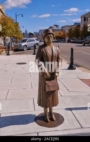Rosa Parks, civil rights advocate, bronze statue memorial and historical marker in Montgomery Alabama, USA. Stock Photo