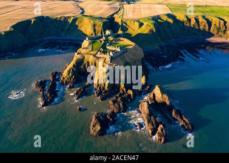 Aerial view from drone of Dunnottar Castle near Stonehaven in Aberdeenshire, Scotland, UK Stock Photo