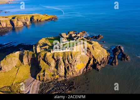 Aerial view from drone of Dunnottar Castle near Stonehaven in Aberdeenshire, Scotland, UK Stock Photo