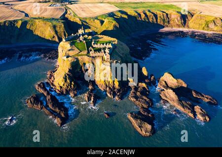 Aerial view from drone of Dunnottar Castle near Stonehaven in Aberdeenshire, Scotland, UK Stock Photo