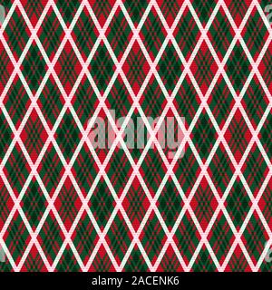Detailed Rhomb seamless illustration pattern as a tartan plaid mainly in red and green colors with white lines Stock Vector
