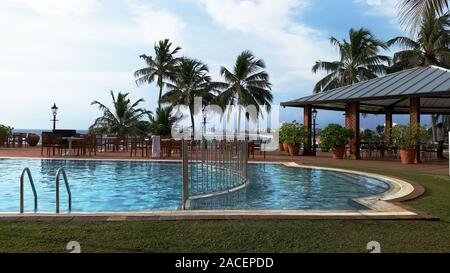 Sri Lanka, Colombo - August 2015: Pool &  terrace  at Mount Lavinia hotel Stock Photo