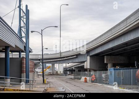 Reconstruction of the Jane Byrne Circle Interchange in downtown Chicago. Stock Photo