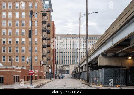 Reconstruction of the Jane Byrne Circle Interchange in downtown Chicago. Stock Photo