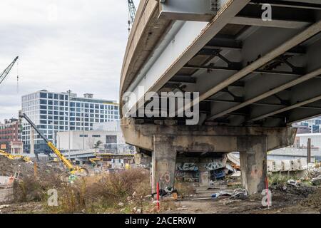 Reconstruction of the Jane Byrne Circle Interchange in downtown Chicago. Stock Photo