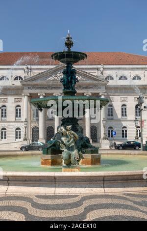 Water Fountain In Rossio Square Lisbon Portugal Stock Photo