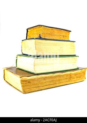 A stack of old books with place for text on a white background. Yellow Pages. Free place. Background image. Stock Photo
