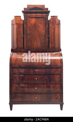 Antique mahogany wooden writing desk isolated on white background Stock Photo