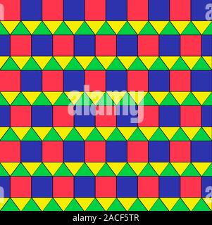Uniform tiling pattern. This tiling pattern is called elongated triangular tiling and has three triangles and two squares on each vertex (corner). It Stock Photo
