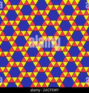 Uniform tiling pattern. This tiling pattern is called snub hexagonal tiling and has four triangles and one hexagon on each vertex (corner). It is semi Stock Photo