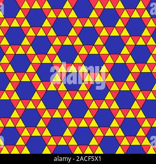 Uniform tiling pattern. This tiling pattern is called snub hexagonal tiling and has four triangles and one hexagon on each vertex (corner). It is semi Stock Photo