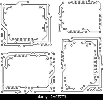 Set of  four frames in PCB-layout design style with empty space for your text. Stock Vector