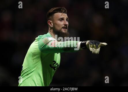 Preston North End goalkeeper Declan Rudd during the Sky Bet Championship match at Deepdale, Preston. Stock Photo