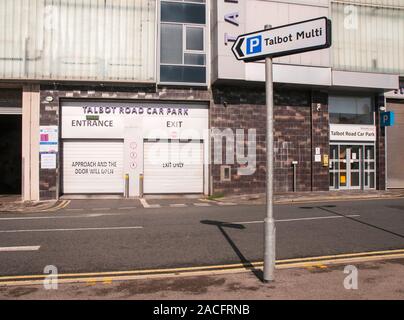 Automatic doors on multi storey car park in Blackpool Lancashire England United Kingdom. Doors open when a car enters or leaves the car park. Stock Photo