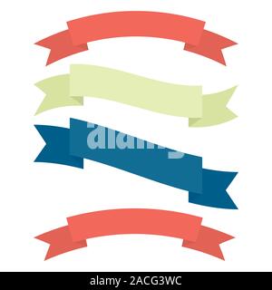 Set of decorative ribbons in different colors. red, green and blue. Vector flat illustration. Stock Vector