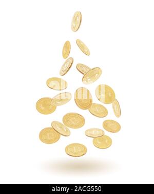 Gold cryptocoin Bitcoin explosion. Isolated on white Stock Photo