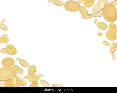 Gold cryptocoin Bitcoin explosion. Isolated on white Stock Photo