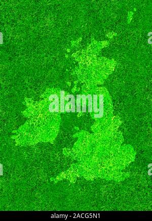 Environmentally friendly country, conceptual artwork. Computer artwork showing the British Isles covered in green grass, representing environmentally Stock Photo