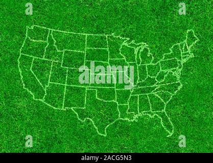 Environmentally friendly country, conceptual artwork. Computer artwork showing the USA divided into states, covered in green grass, representing envir Stock Photo