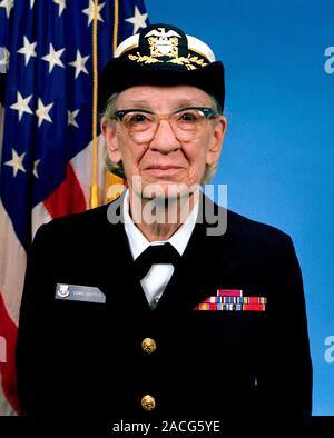 Grace Murray Hopper (1906-1992), American computer scientist and US Navy Rear Admiral. Hopper trained as a mathematician at Yale. In 1943 she joined t Stock Photo