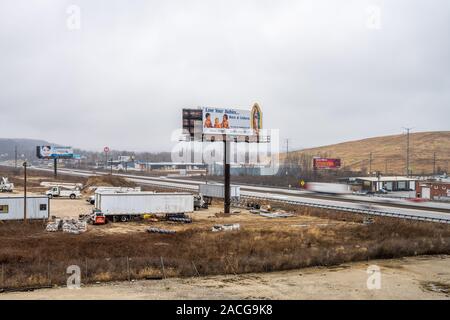 Billboard and highway in the middle of Missouri Stock Photo