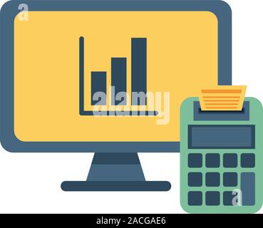 desktop with statistics bars and calculator Stock Vector