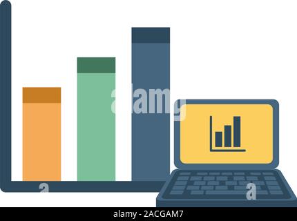 laptop computer with financial statistics bars Stock Vector