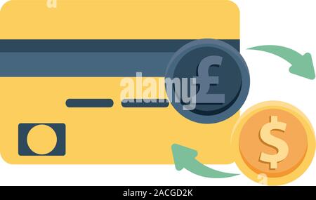 credit card with pound and dollar coins Stock Vector
