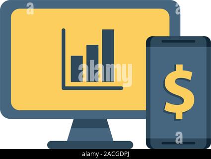 desktop with statistics bars and smartphone Stock Vector