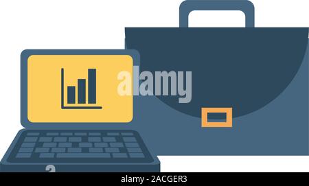 portfolio briefcase with laptop and statistics Stock Vector