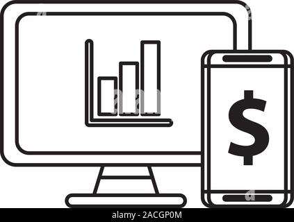 desktop with statistics bars and smartphone Stock Vector