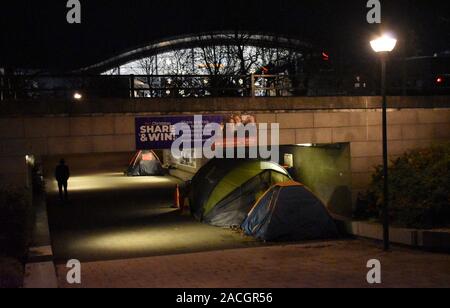 Tents in Central Milton Keynes next to the shopping centre. Stock Photo