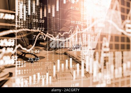 Stock market or forex trading graph and candlestick chart suitable for financial investment concept. Economy trends background for business idea and a Stock Photo