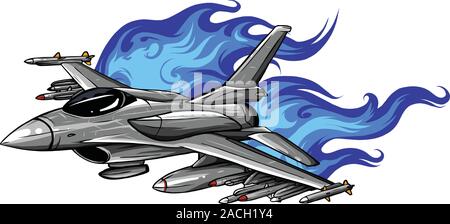 Vector Cartoon Fighter Plane. Twin-engine, variable-sweep wing multirole combat aircraft. Stock Vector