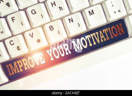 Text sign showing Improve Your Motivation. Business photo text Boost your self drive Enhance Motives and Goals White pc keyboard with empty note paper Stock Photo