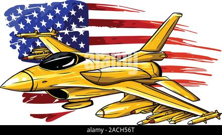 Vector Cartoon Fighter Plane. Twin-engine, variable-sweep wing multirole combat aircraft. Stock Vector