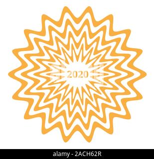 2020: New Year and Christmas greeting card with golden star, snowflake. Unique decorative artwork can be used as background, decorative fabric pattern. Stock Photo