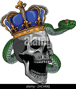 Colorful Tattoo design with skull and snake. illustration. Stock Vector