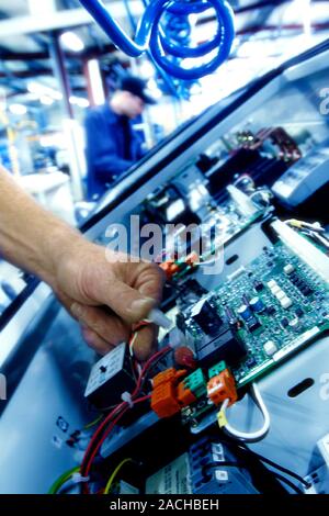 Electronics factory. Close-up of a production line at a Siemens electronics factory. Stock Photo