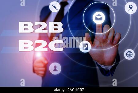 Word writing text B2B B2C. Business photo showcasing two types for sending emails to other showing Outlook accounts Stock Photo