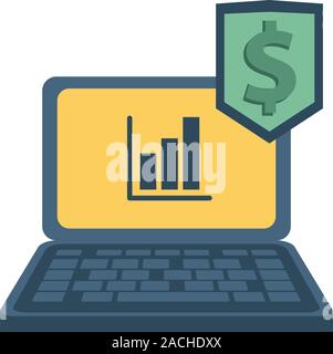 laptop computer with financial statistics and shield money Stock Vector
