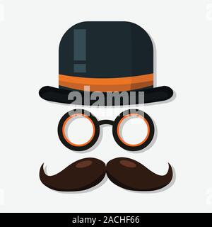 bowler hat  glasses  and mustache for hipster or father day concept vector illustration Stock Vector