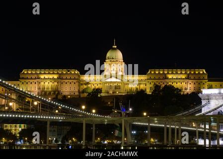 Night view of Buda Castle, the historical castle and palace complex of the Hungarian kings in Budapest, Hungary Stock Photo