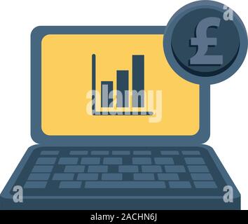 laptop computer with financial statistics and euro Stock Vector